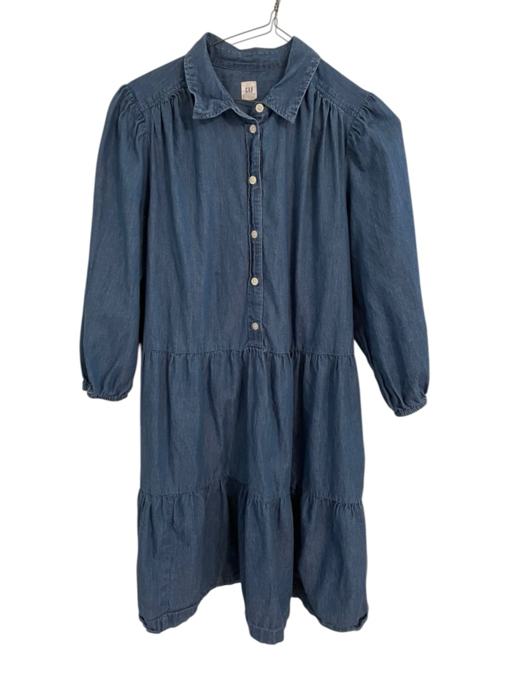 GAP Blue Denim Tiered Button-Front Cotton Boho Tiered Dress, Size S